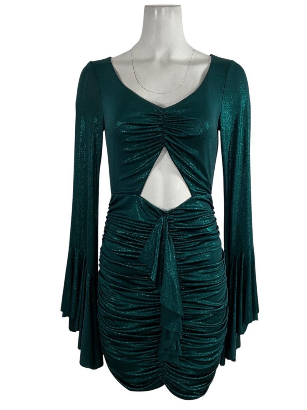 PatBo Jersey Foil Dress 8 Emerald Metallic Dark Green Mini Bodycon NEW - Picture 7 of 16